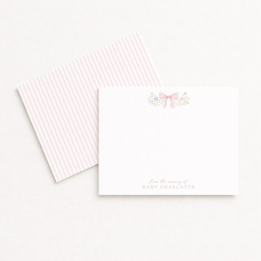 Pink Bow Floral Nursery Note Card 案内状