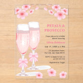 Pink Bow Floral Petals and Prosecco Bridal Shower アクリル招待状 (正面)