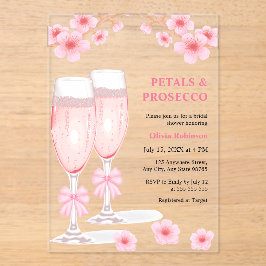 Pink Bow Floral Petals and Prosecco Bridal Shower  アクリル招待状
