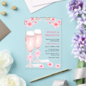 Pink Bow Floral Petals and Prosecco Bridal Shower アクリル招待状 (インサイチュ (ウェディング))