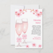 Pink Bow Floral Petals and Prosecco Bridal Shower  サンキューカード (正面)