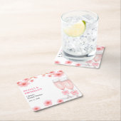 Pink Bow Floral Petals and Prosecco Bridal Shower  スクエアペーパーコースター (インサイチュ)