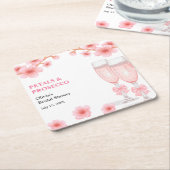 Pink Bow Floral Petals and Prosecco Bridal Shower  スクエアペーパーコースター (アングル)