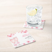 Pink Bow Floral Petals and Prosecco Bridal Shower  スクエアペーパーコースター (インサイチュ)