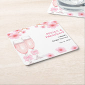 Pink Bow Floral Petals and Prosecco Bridal Shower  スクエアペーパーコースター (アングル)
