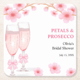 Pink Bow Floral Petals and Prosecco Bridal Shower  スクエアペーパーコースター