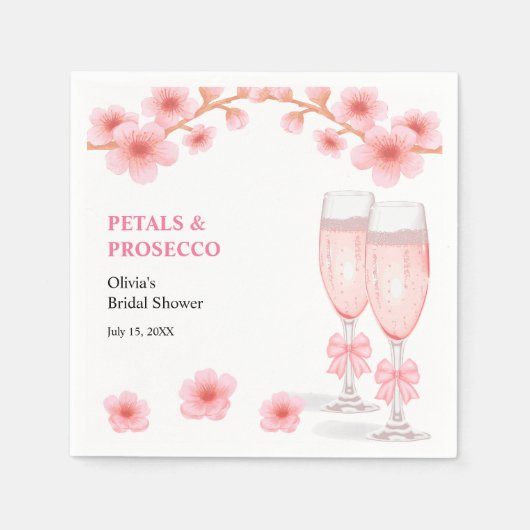 Pink Bow Floral Petals and Prosecco Bridal Shower  スタンダードカクテルナプキン (正面)