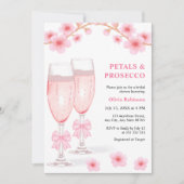 Pink Bow Floral Petals and Prosecco Bridal Shower  招待状 (正面)