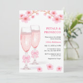 Pink Bow Floral Petals and Prosecco Bridal Shower  招待状 (スタンド正面)