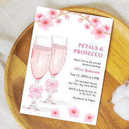 Pink Bow Floral Petals and Prosecco Bridal Shower  招待状