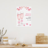 Pink Bow Floral Petals & Prosecco Bridal Shower  ポスター (キッチン)