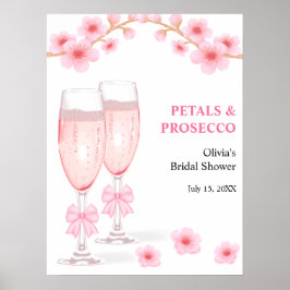 Pink Bow Floral Petals & Prosecco Bridal Shower  ポスター