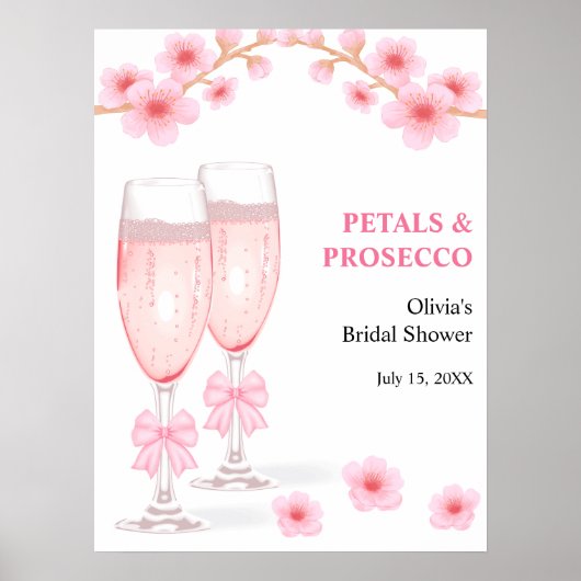 Pink Bow Floral Petals & Prosecco Bridal Shower  ポスター (正面)