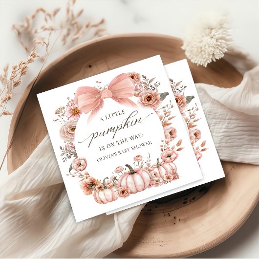 Pink Bow Floral Pumpkin Baby Shower Napkins スタンダードカクテルナプキン