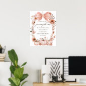 Pink Bow Floral Pumpkin Birthday Welcome Poster ポスター (ホームオフィス)