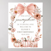 Pink Bow Floral Pumpkin Birthday Welcome Poster ポスター (正面)