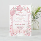 Pink Bow Floral Quinceañera Invitation 招待状 (スタンド正面)