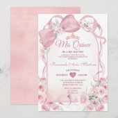 Pink Bow Floral Quinceañera Invitation 招待状 (正面/裏面)