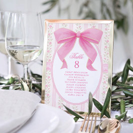Pink Bow Floral Roses Seating Chart Table Number テーブルナンバー