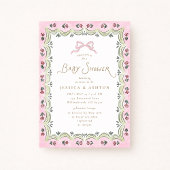 Pink Bow Floral Scalloped Frame Baby Shower  招待状