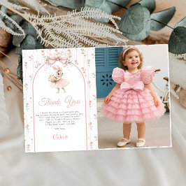 Pink Bow & Floral Some Bunny is One 1st Birthday サンキューカード