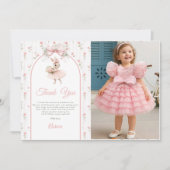 Pink Bow & Floral Some Bunny is One 1st Birthday サンキューカード (正面)