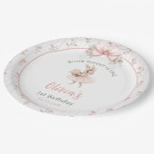 Pink Bow & Floral Some Bunny is One 1st Birthday ペーパープレート (アングル)