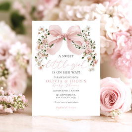 Pink Bow Floral Sweet Little Girl Baby Shower 招待状