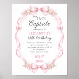 Pink Bow Floral Time Capsule Sign 1st Birthday ポスター