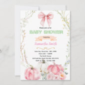 Pink Bow flower pumpkin Invitation 招待状 (正面)