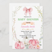 Pink Bow flower pumpkin Invitation 招待状 (正面/裏面)