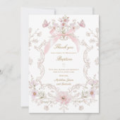  pink bow flowers crest Thank you card 招待状 (正面)