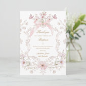  pink bow flowers crest Thank you card 招待状 (スタンド正面)