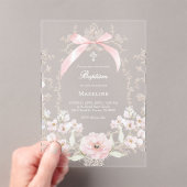  pink bow flowers frame Baptism アクリル招待状 (インサイチュ (ポータブル))