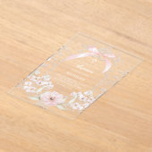  pink bow flowers frame Baptism アクリル招待状 (レイダウン)