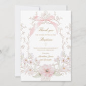  pink bow flowers frame Thank you card 招待状 (正面)