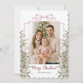 Pink Bow Four Photo Christmas シーズンカード (正面)
