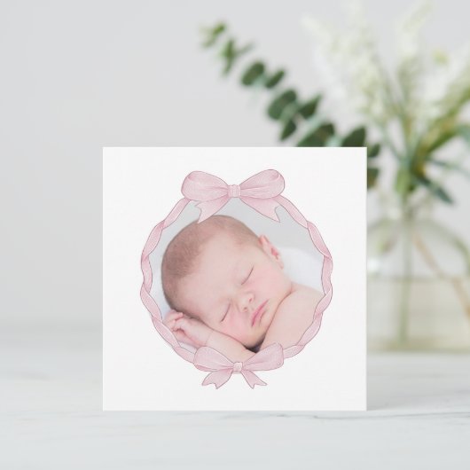 pink bow frame Baptism small thank you card シーズンカード (スタンド正面)