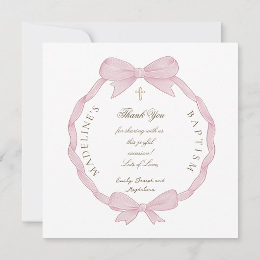 pink bow frame Baptism small thank you card シーズンカード (裏面)