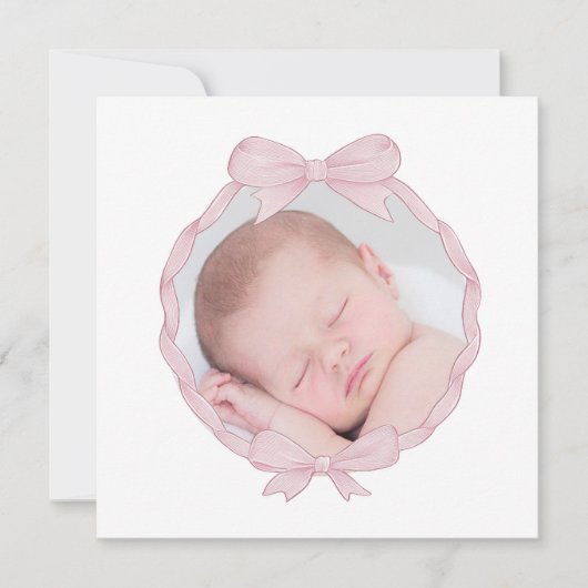 pink bow frame Baptism small thank you card シーズンカード (正面)