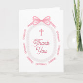 Pink Bow Frame Holy Cross Religious Thank You カード (正面)