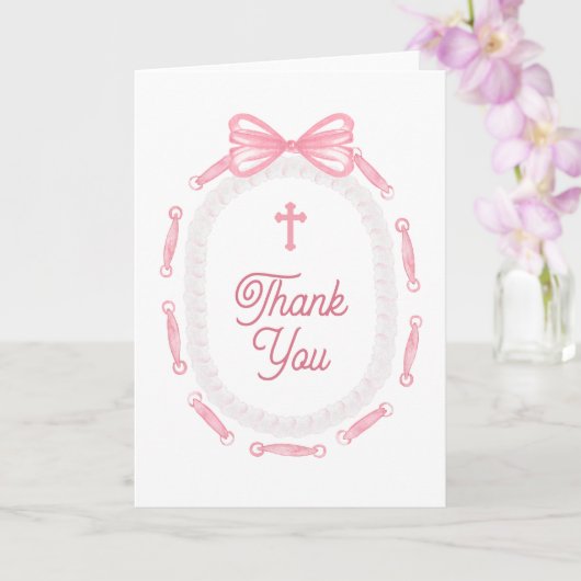 Pink Bow Frame Holy Cross Religious Thank You カード (蘭)
