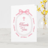 Pink Bow Frame Holy Cross Religious Thank You カード (黄色い花)