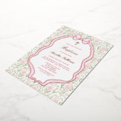 Pink Bow Frame Roses Baptism 箔招待状 (回転した状態)