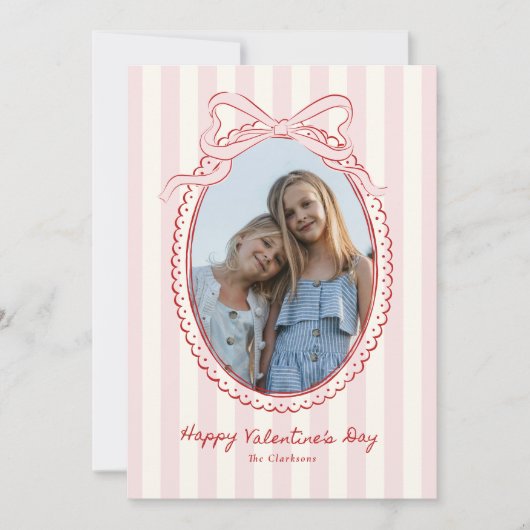Pink Bow Frame Valentine’s Day Photo Card 招待状 (正面)