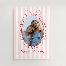 Pink Bow Frame Valentine’s Day Photo Card 招待状