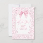 Pink Bow French Floral Chinoiserie Baby Shower サンキューカード (正面)