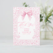 Pink Bow French Floral Chinoiserie Baby Shower サンキューカード (スタンド正面)