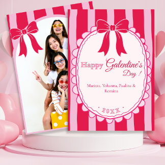 Pink Bow Galentine’s Day with Custom Photo シーズンカード