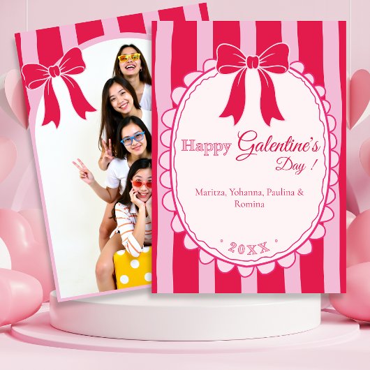 Pink Bow Galentine’s Day with Custom Photo シーズンカード